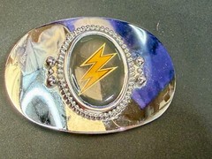Lightning Bolt Strike Electric Shock Flash on Centered Cabochon Oval Belt Buckle
