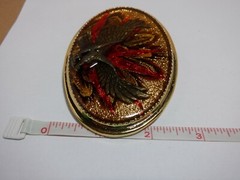 1980s EAGLE with REAL FEATHERS BELT BUCKLE MADE USA GOLD METAL RESIN VINTAGE #6