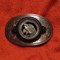 Men&rsquo;s Western Oval Metal Belt Buckle Silver/Black Eagle Engraved Floral 1.5in
