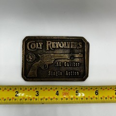 Vintage Colt Revolvers .45 Caliber Single Action Brass Belt Buckle Western Gun