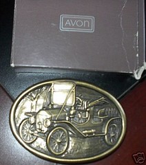 1985 Avon Americana Belt Buckle Car Brass in orig box