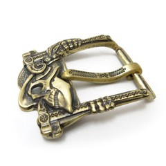 Brass belt buckle with skull « Jolly Roger »; Handmade pin type Skull buckle;