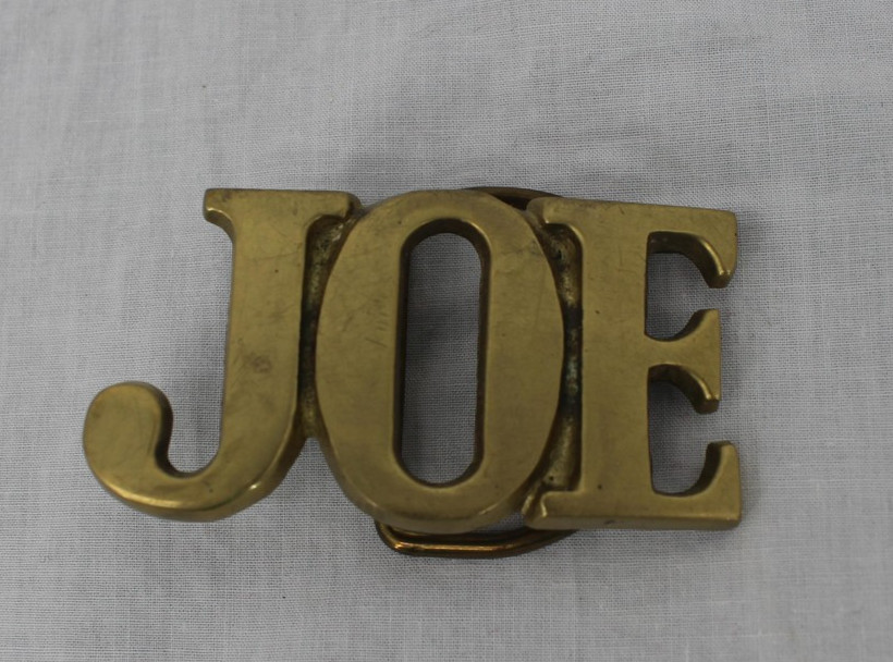 Vintage JOE Belt Buckle Mens Gold Solid Brass Western Name Monogram Initial