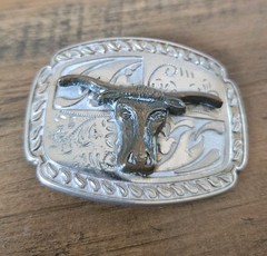 Western Silvertone Longhorn Bull Head Belt Buckle Cowboy/Cowgirl For 1&Prime; Strap