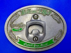 Bottom&rsquo;s Up! Open Here Quench Your Thirst Belt Buckle with Bottle Opener