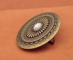 Antique Brass Western cowboy Flower Pattern Turquoise Leathercraft Belt Buckle