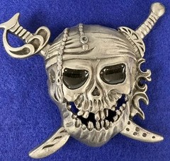 Metal Belt Buckle Pirates of Caribbean Skull & Sword 3.5”