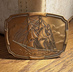 Gold Tone Rectangular Nautical Sailing Ship Western Belt Buckle Metal 1.5in Fit