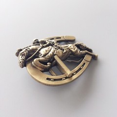 Vintage Bronze Plated Horse Jumping Sports Belt Buckle Boucle de ceinture