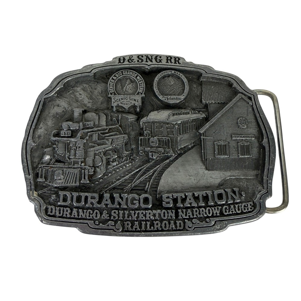 Vintage 1987 C&J Inc Durango Silverton Narrow Gauge Railroad Pewter Belt Buckle