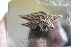 Silver Nickle Plated Iron Engraved Leaves Raised Gold Eagle Landing Belt Buckle
