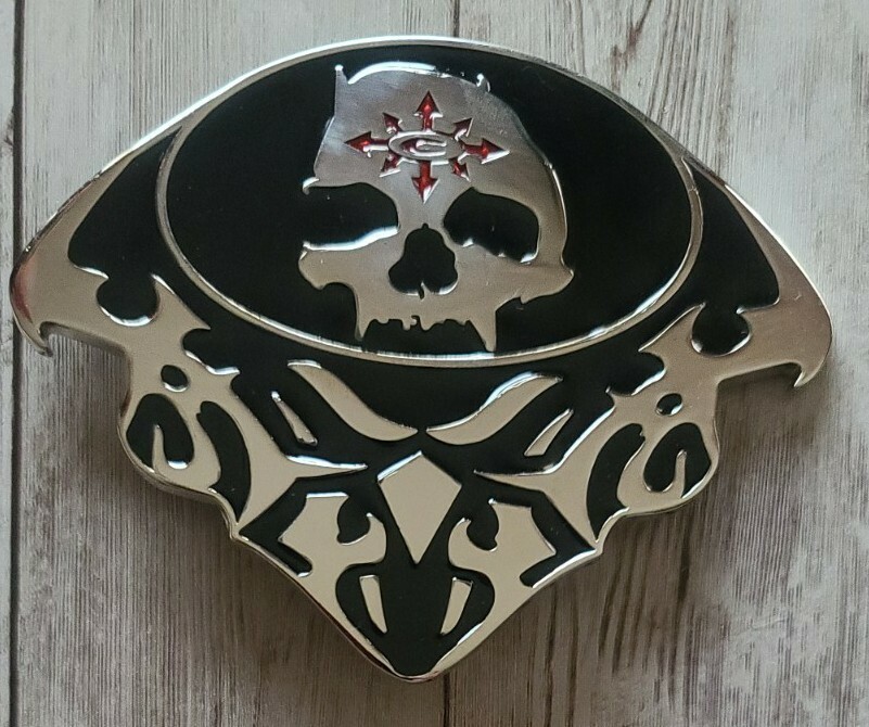 Oker Brand ~ Silver & Black ~ Skull Design Belt Buckle ~ 4.25&Prime; Wide x 3.25&Prime; Tall