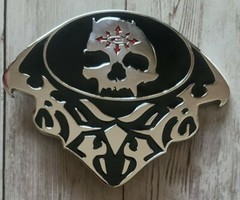Oker Brand ~ Silver & Black ~ Skull Design Belt Buckle ~ 4.25&Prime; Wide x 3.25&Prime; Tall