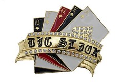 Men Women Bling Big Gold Metal Belt Buckle Royal Flush Cards Las Vegas Casino