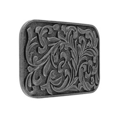Western Cowboy Belt Buckle Carved Floral Ornate Design Antique Silver 3 1/2 inch