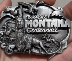 vintage MONTANA belt buckle NATIVE AMERICAN western INDIAN buffalo EAGLE cowboy