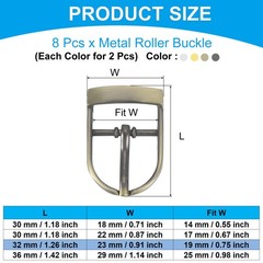 8Pcs 0.8&Prime; Single Prong Belt Buckle Roller Buckle Black/Silver/Light Gold/Brown