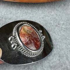 Vtg Style Red Lace Agate Silver Tone Oval Western Belt Buckle