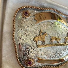 Montana Silversmiths Silver Plate Western Horse Belt Buckle Rope Edge 1.5in