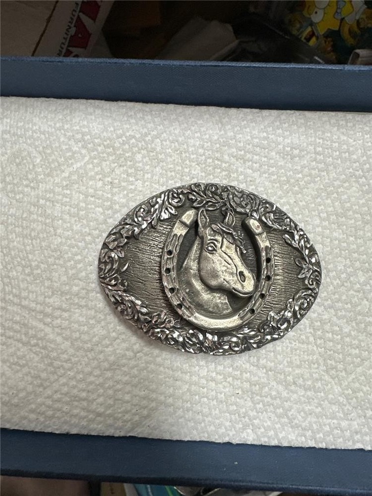 Vintage HorseHead inside Horseshoe Belt Buckle 1993
