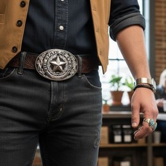 Men Women Silver Color Metal Belt Buckle Western Cowboy Texas State Lone Star TX
