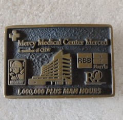 Mercy Belt Buckle Merced 1,000,000 + Man Hours Hospital Worker Honor Brass 2010