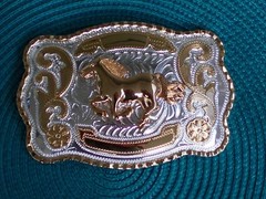 1- Western Running Horse Buckle Gold-Silver Color 5-1/2×3-3/4 in.