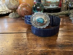 Navajo James Reid Dgn Sterling Silver Turquoise Belt Buckle 31-34-1.5”nu🐊✅