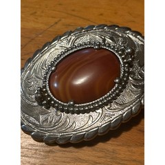 Western Faux Agate Scroll Belt Buckle Silver Brown