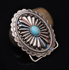 Huge Men&rsquo;s Vintage Southeast Western Cowboy Floral Turquoise Belt Buckle 40mm