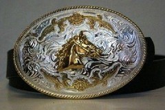 Silver and Gold Bronco Horse Stallion Belt Buckle