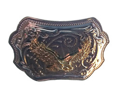 FLYING EAGLE Belt BUCKLE Gold on Silver Rectangular Metal Western/Biker/USA