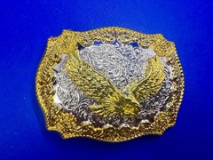 Western American Pride USA Bald Eagle Majestic Flying Two Tone Belt Buckle