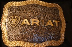 Ariat Western Belt Buckle Rectangle Floral Logo Silver & Gold Tone A37014