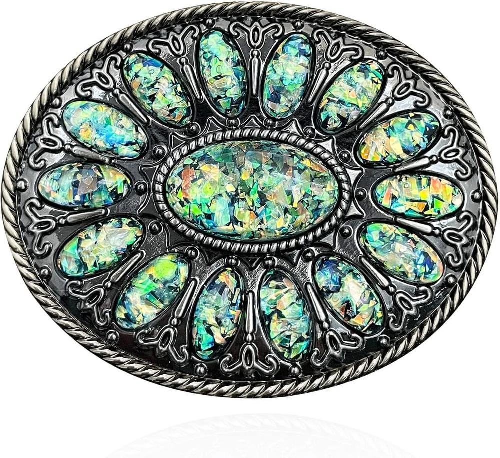 YOQUCOL Vintage Western Cowboy Native American Stone Belt Buckle for Men Black T