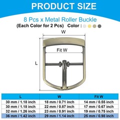 8Pcs 1&Prime; Single Prong Belt Buckle Roller Buckle Black/Silver/Light Gold/Brown