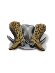 Buckle Men Women Silver Metal Western Rodeo Boot Cowboy Hat 3D Texas Horseshoe