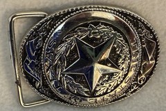 Men’s Silver Metal Oval Texas Lone Star Floral Western Belt Buckle 1.5&Prime; USA