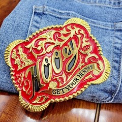 Western belt buckle 3.5 X 4 inches gold red for 2&Prime; belt zinc alloy bling