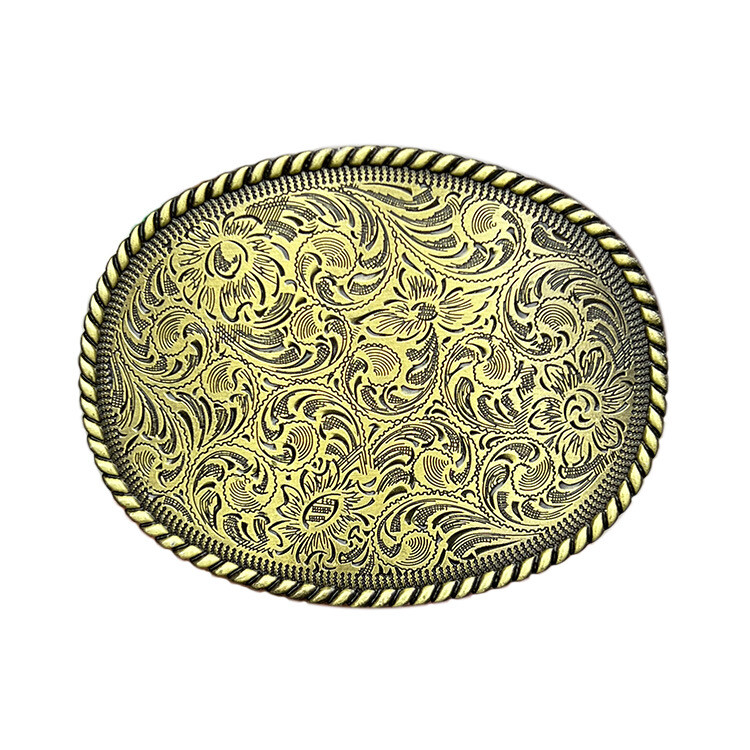 Gold Belt Engraved Oval Antique Copper Finish Western Cowboy Belt Buckle USA