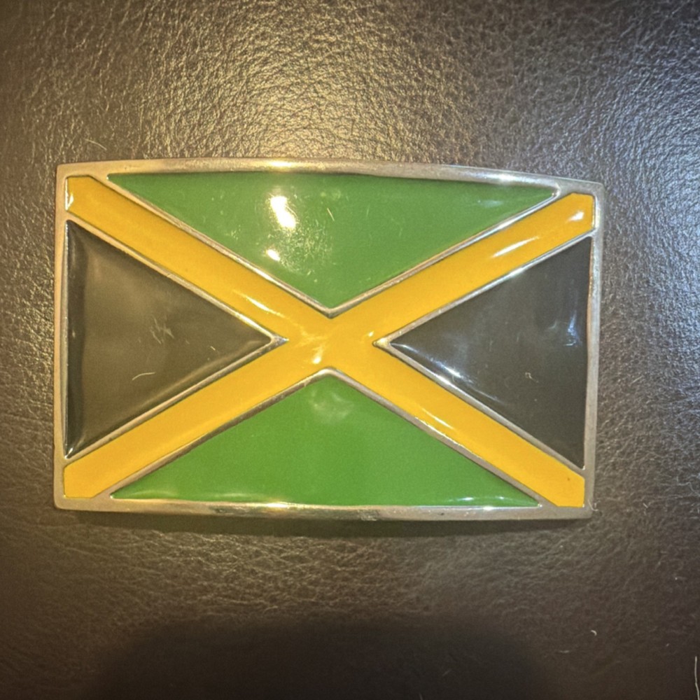 Jamaica Flag Belt Buckle Green Yellow Black Metal Interchangeable Men&rsquo;s 1.5&Prime;