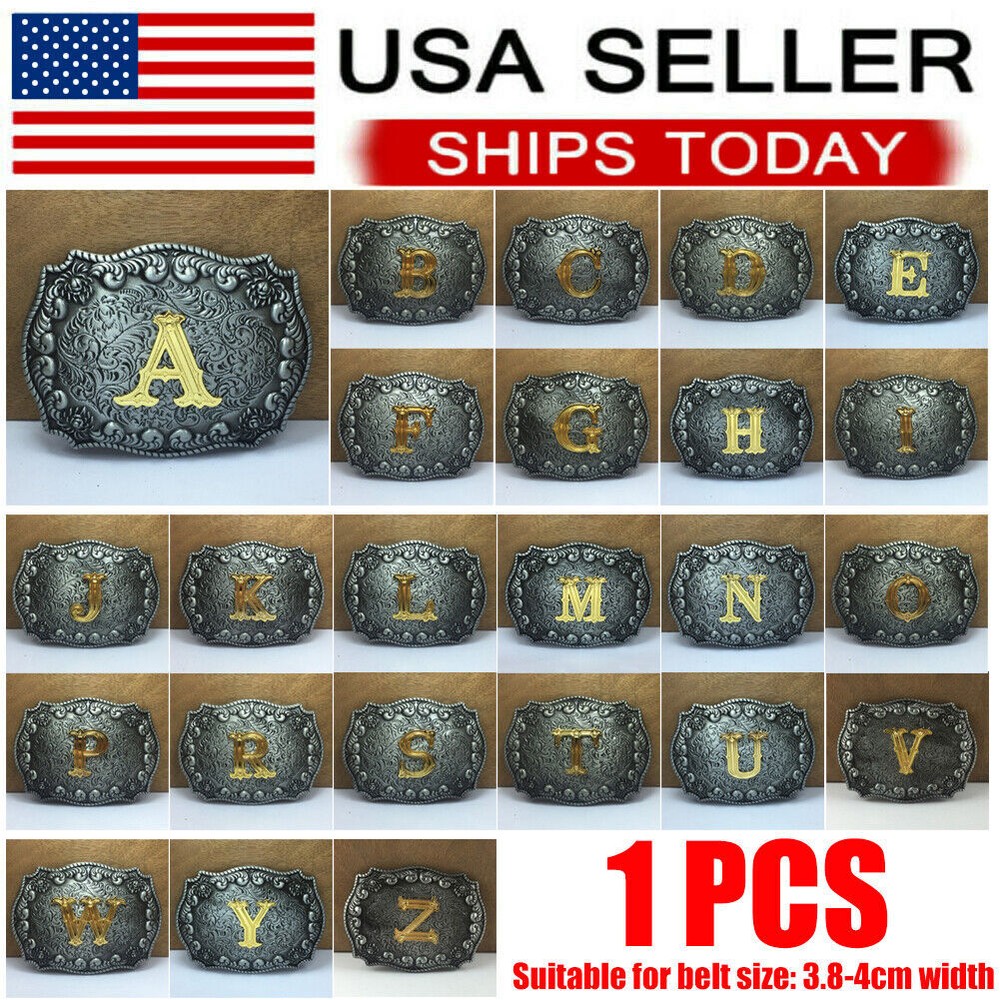For Rodeo Initial Letter A to Z Western Cowboy Shine Metal Fashion Belt Buckle