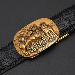 Men&rsquo;s Gold Tone Metal Animal Print Automatic Latch Belt Buckle 1.5in Rectangular
