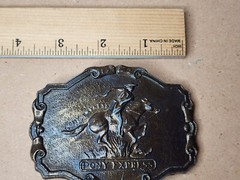 Pony Express Belt Buckle 1902 Since 1853 Bronze 3/4&Prime; x 2 3/4”