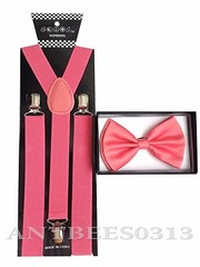 New Coral Pink Peach Salmon SUSPENDERS And BOWTIE Matching Set Tuxedo