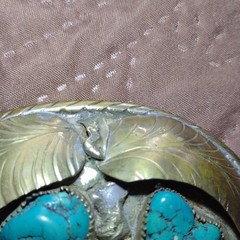 Vintage Native Made Men&rsquo;s Western Oval Silver Belt Buckle w/ Torquoise Stones