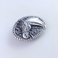 Vintage Silver Plated Horse Head Western Cowboy Belt Buckle Boucle de Ceinture