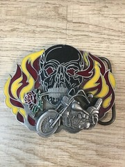 Siskiyou 1991 Vintage Wild & Free Skull Rose Harley Motorcycle Belt Buckle Biker