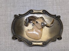 vintage 1970s belt buckle RAM big horn BRASS mountain goat WESTERN cowboy sheep