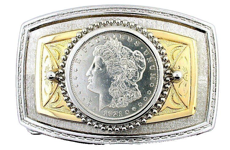 Silver Gold Color 1921 Morgan Silver Dollar Rectangle Frame Buckle EPBB213/2624
